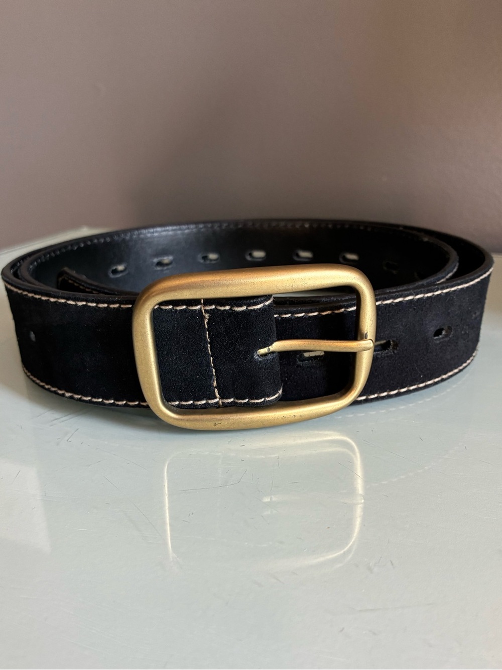 Black Genuine Leather Suede Belt Size 2XL